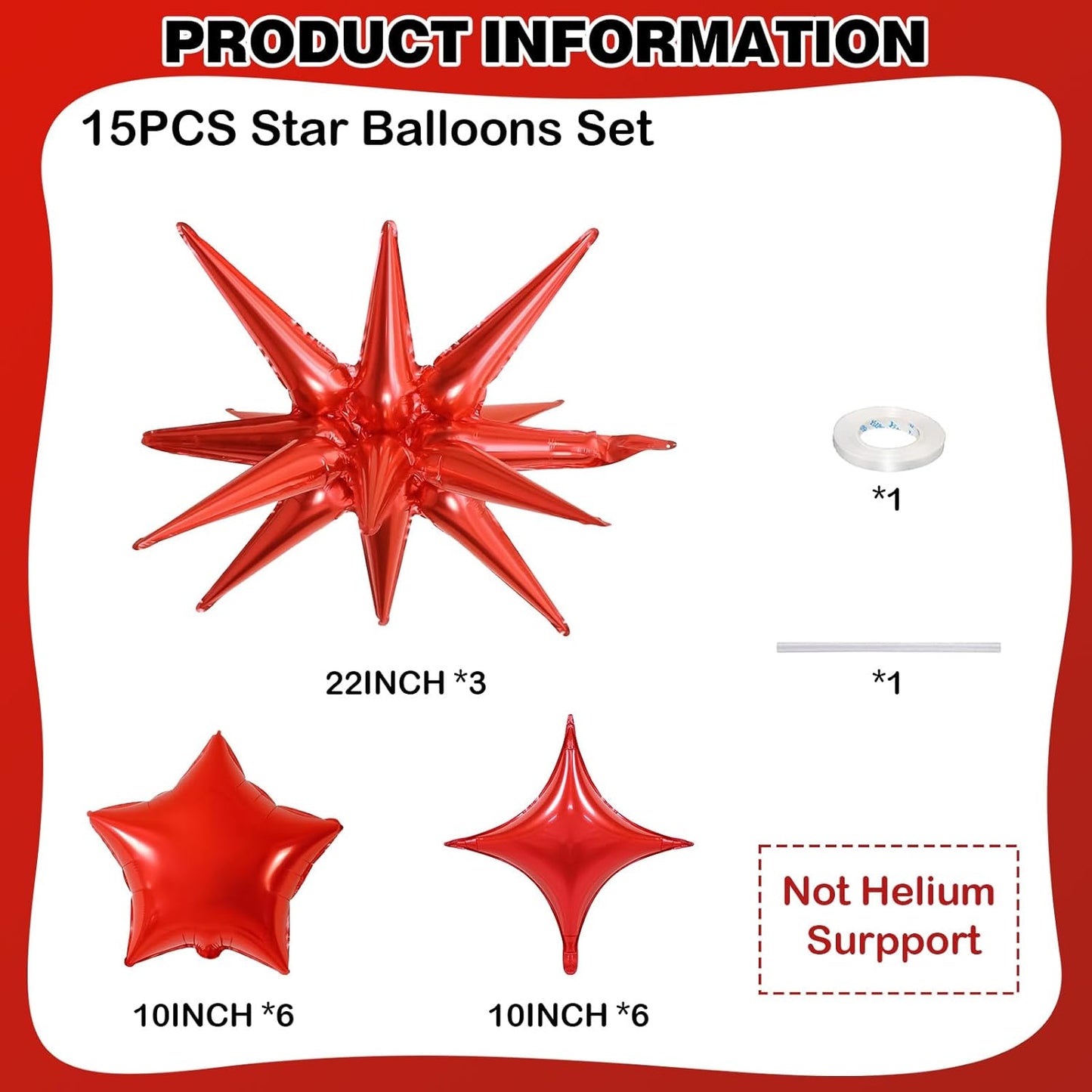 Red Star Balloons, 22in Large Star Balloons Foil 10in 4-Pointed & Red Pentagram Balloon for Valentine's Day Anniversary Wedding Bridal Shower Graduation Birthday Party Decorations