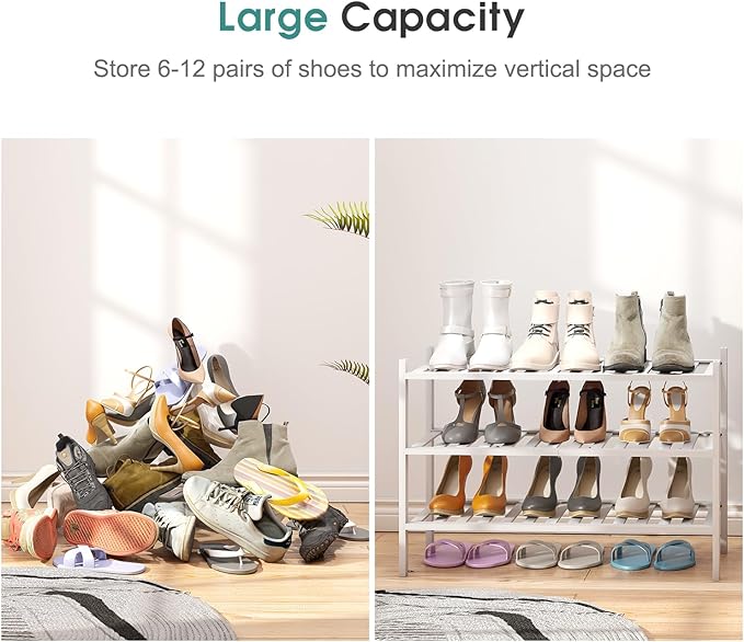 viewcare White Shoe Rack, 3-Tier Bamboo Wood Shoe Rack - Image 5