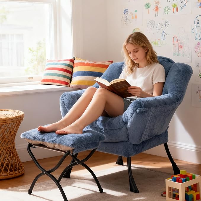 Welnow Lazy Chair with Ottoman, Modern Accent Chair with Armrests and a Side - Image 8