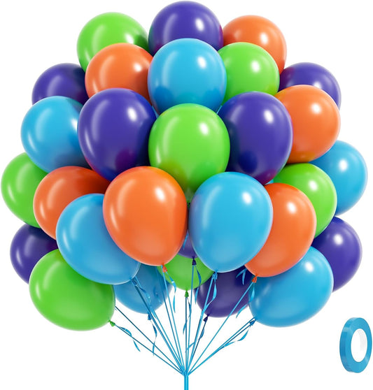 60pcs Blue and Orange Balloons 12inch with Purple Light Green Orange Blue Balloons for Cartoon Dog Themed Baby Shower Birthday Party Decorations