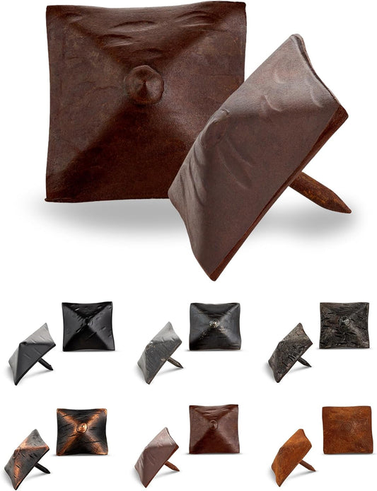 50 Pack 1.25" Square Head Iron Clavos Decorative Nails – Sealed Rusted – Handmade Rustic Square Fasteners for Farmhouse Shutters, Barn Doors, Shutters, and Gates – Ornamental Wood Accent