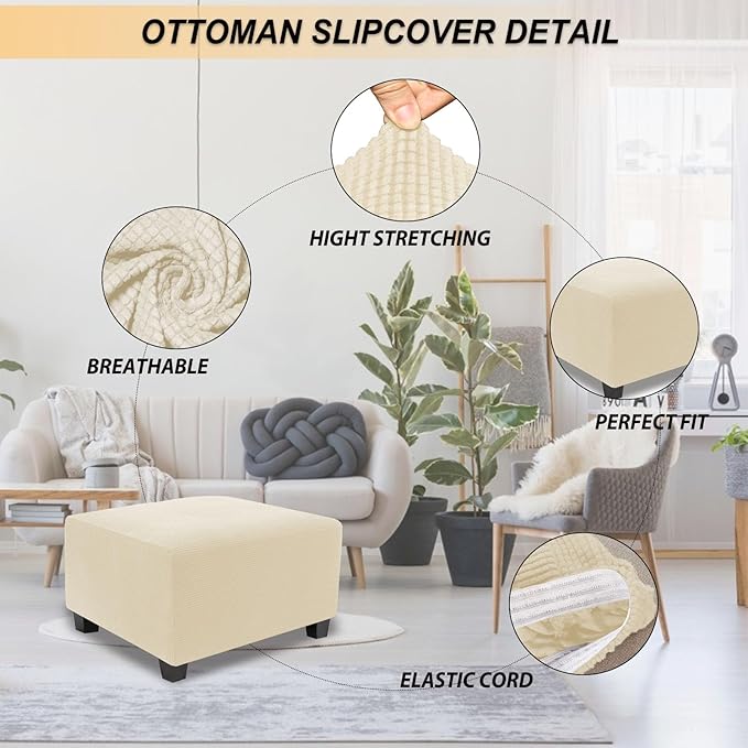 NeColorLife Stretch Ottoman Cover Square Oversized Soft Knitted Jacquard Thick - Image 2