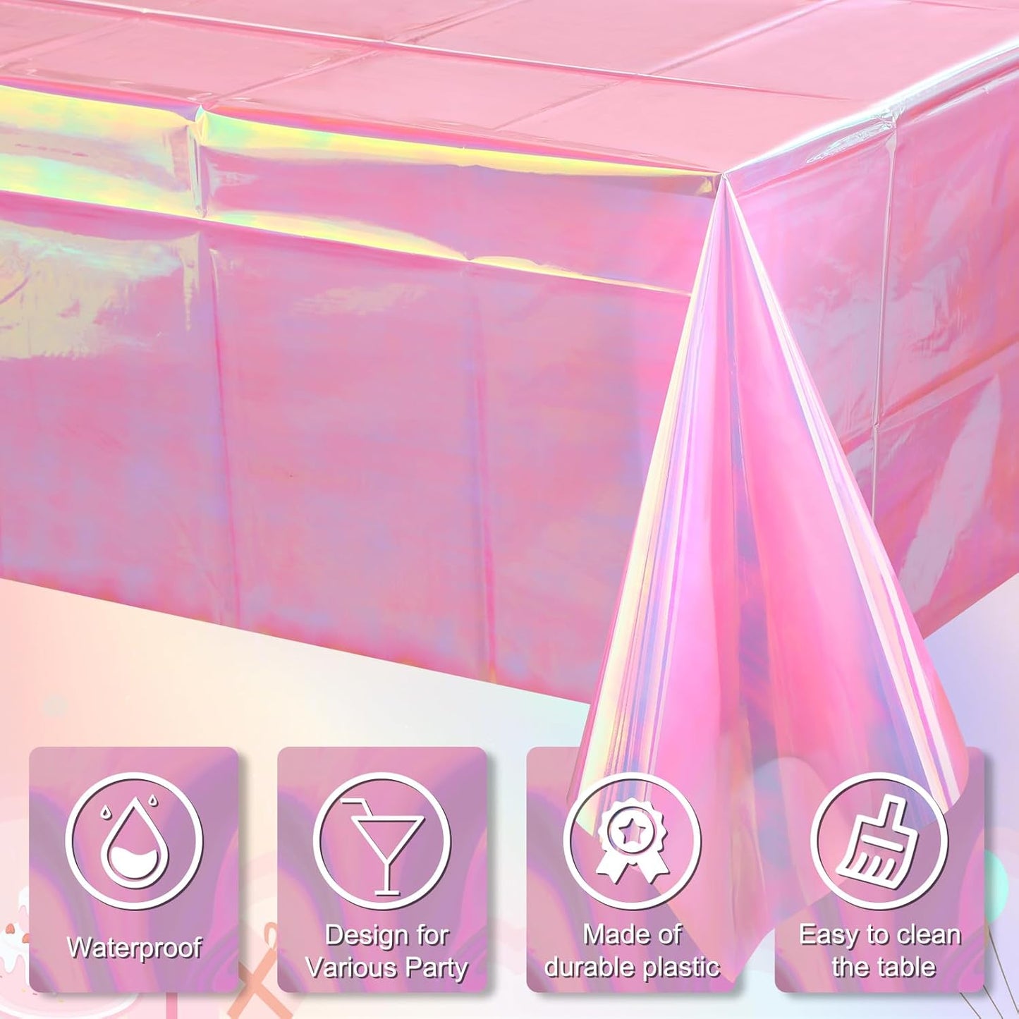 3 Pack Iridescent Plastic Tablecloth, Shiny Disposable Laser Rectangle Table Covers, Holographic Foil Tablecloth Party Decorations for Birthday Bridal Wedding Anniversary Party Supplies, 50 x 100 Inch