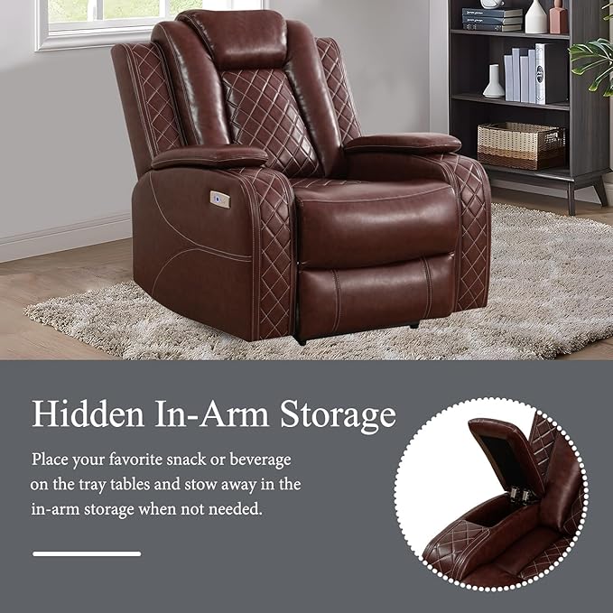 Power Recliner Sofa Set with LED, Leather Reclining Sofa Set, Living Room - Image 3