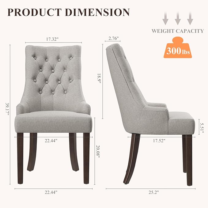 COLAMY Fabric Side Dining Chairs Set of 2, Wingback Upholstered Dining Room - Image 2