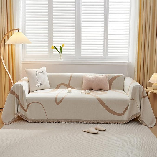 VClife Soft Chenille Couch Cover Modern Khaki Tan Beige Stripe Sofa Slipcover by VCLIFE