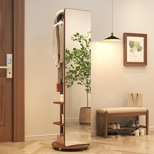 Muwuele Solid Wood Full Length Mirror Coat Rack, Floor Mirror by Muwuele