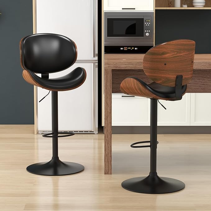 KCC Bar Stools Set of 2, Swivel Adjustable Height Barstools, PU Leather - Image 2