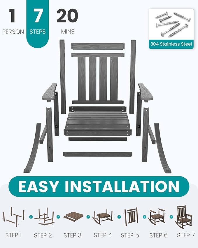 SERWALL HDPE Outdoor Rocking Chair Set of 8, Patio Rocking Chairs - Image 5