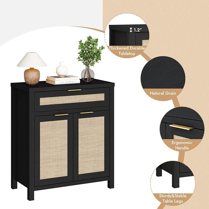 HOKYHOKY Rattan Sideboard Buffet Cabinet Set of 3, Boho Storage Cabinet - Image 5
