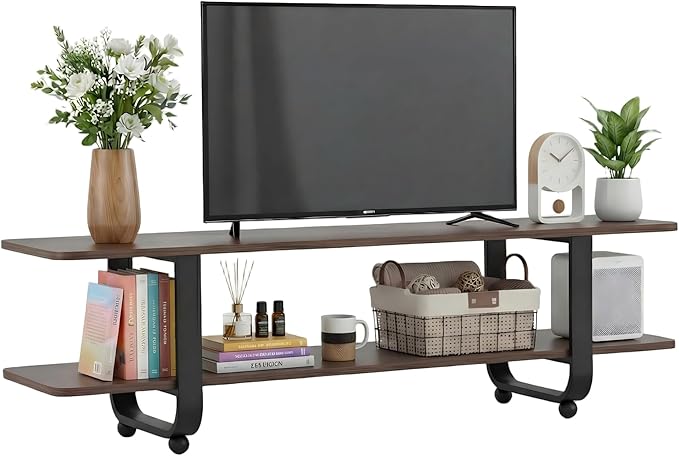 Welnow Walnut TV Stand for 65" TV, Mid Century Modern Entertainment Center by LifeGetsBetterWithWelnow
