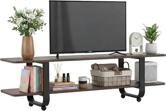 Welnow Walnut TV Stand for 65" TV, Mid Century Modern Entertainment Center by LifeGetsBetterWithWelnow