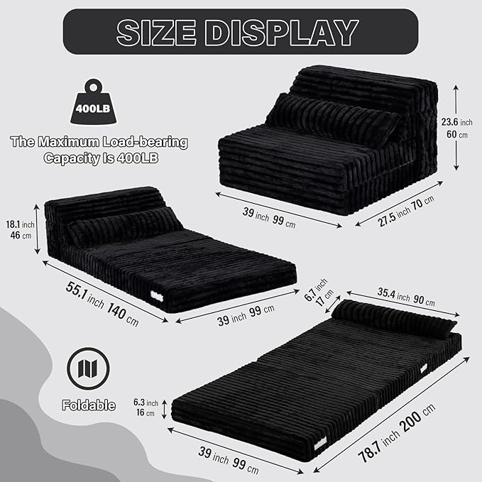 Tiita Folding Sofa Bed Twin Size, Convertible Sleeper Chair Mattress - Image 3