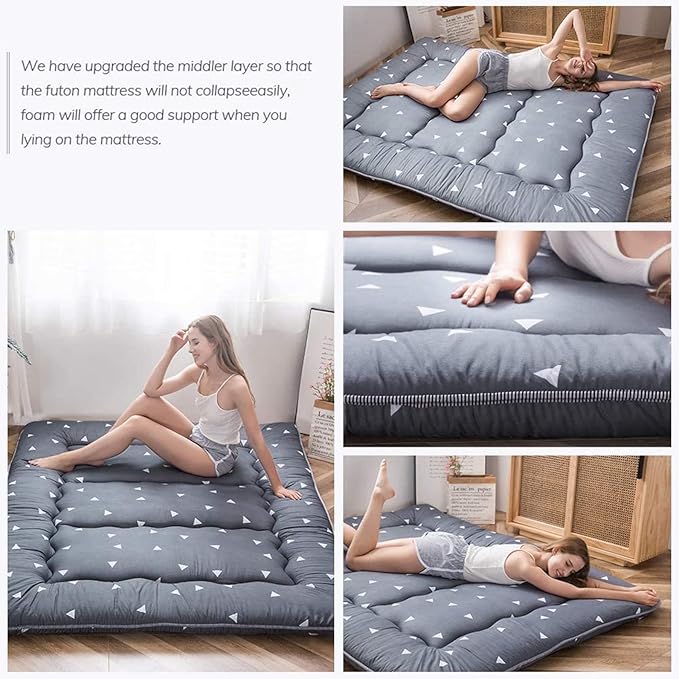 MAXYOYO Grey Triangle Printed Japanese Futon Floor Mattress, Thicken Sleeping - Image 6