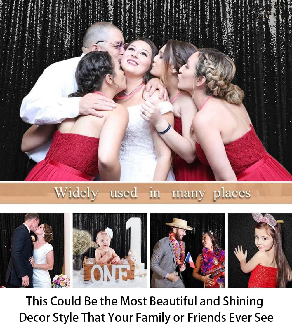 ShinyBeauty 2Pcs 5FTx10FT Black Sequin Backdrop Curtain | Glitter Wedding & Photography Background | Elegant Shimmer Curtains for Events & Parties