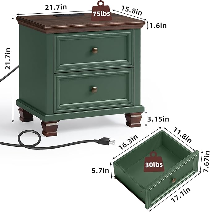 SAVOR LIFE Farmhouse Nightstand Set of 2 - Image 2
