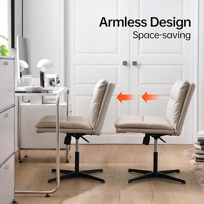 EMIAH Armless Office Desk Chair No Wheels PU-Padded Vanity Mid-Back Ergonomic - Image 7