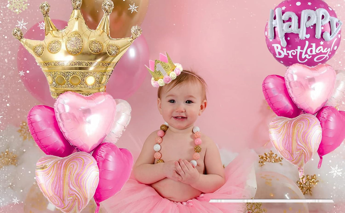 36inch Hot Pink Happy Birthday Foil Balloons Decorations for Birthday Party Decorations Princess Girl Birthday