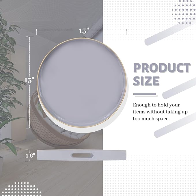 MAONAME 13" Gray Round Tray, Modern Round Decorative Trays - Image 2