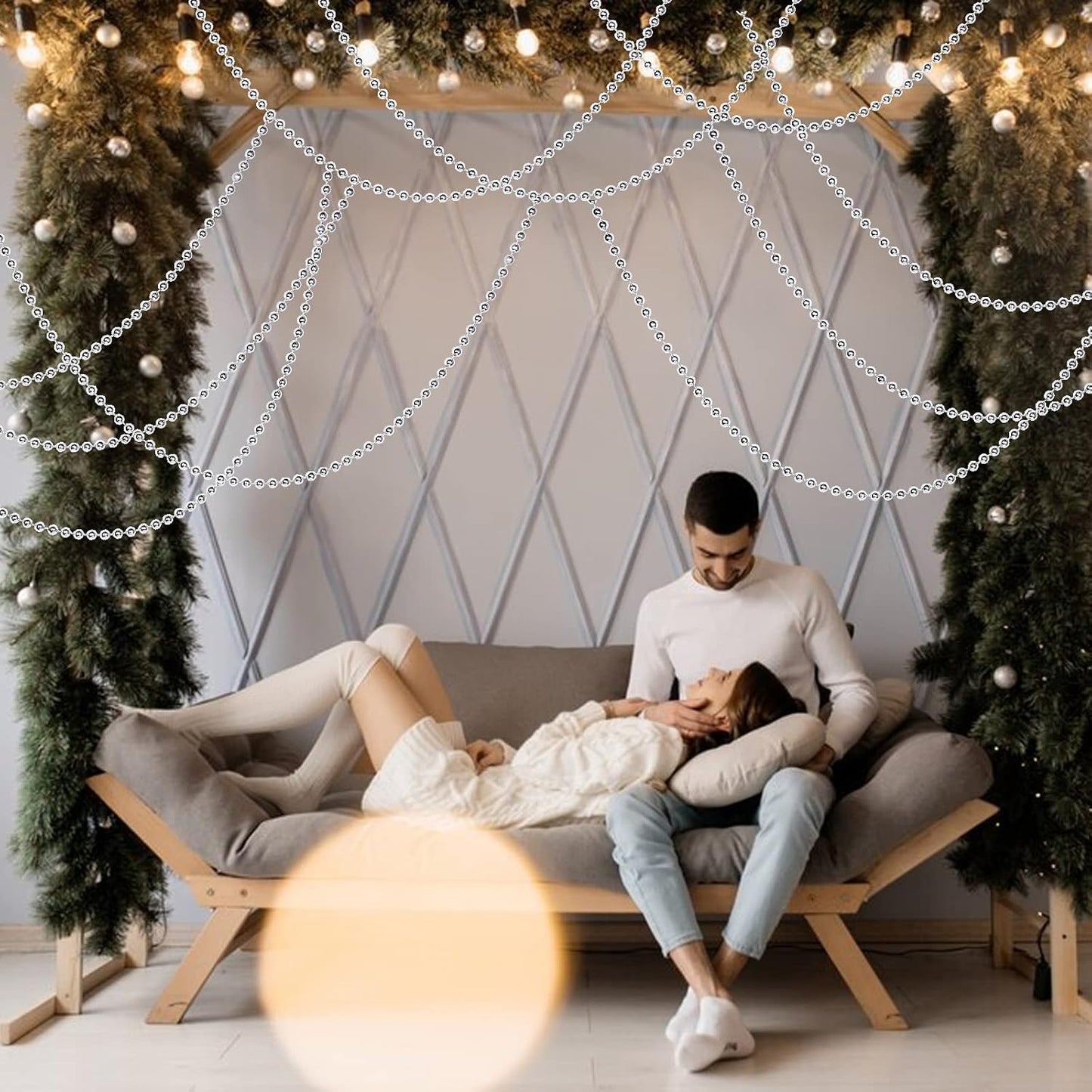 Faux Silver Pearl Beads Garland - 10mm Christmas Tree Beads 11 Yards Silver Pearl Strands Spool Pearl String Bead Roll for Wedding Party Christmas Tree Decoration(10mm 11Yards, Silver)