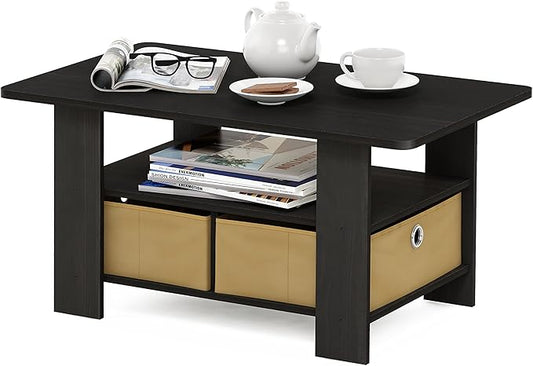 Furinno Coffee Table with Bins, Espresso/Brown by Furinno-FitsYourSpaceFitsYourBudget
