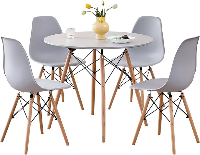 5-Piece Round Dining Table Set, Small 35.5" Kitchen Table Chairs Set of 4 Space by LECAFURHL