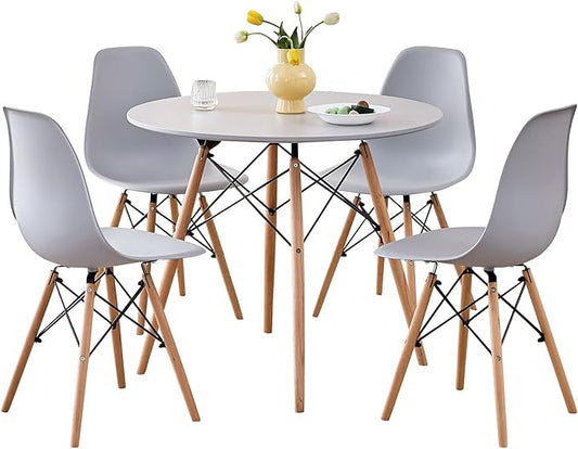 5-Piece Round Dining Table Set, Small 35.5" Kitchen Table Chairs Set of 4 Space by LECAFURHL