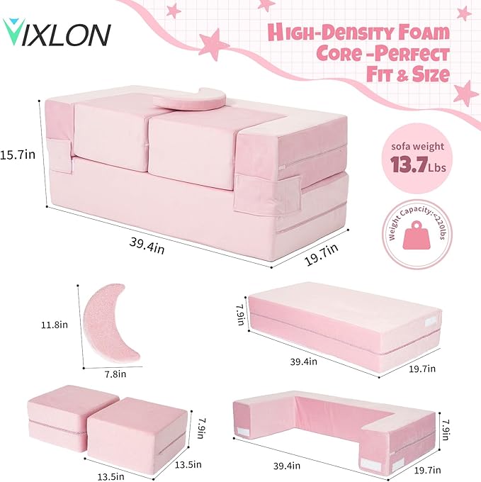 5 Pcs Modular Kids Play Couch, Toddler Couches That Fold Out, Plush Foam Chair - Image 2