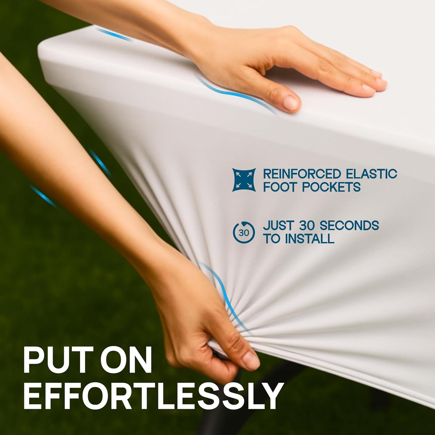 Stretch Spandex Table Covers 8FT, Pack of 2 Fitted Tablecloths for Rectangle Tables, Stretchy Wrinkle Resistant Folding Table Cover, White