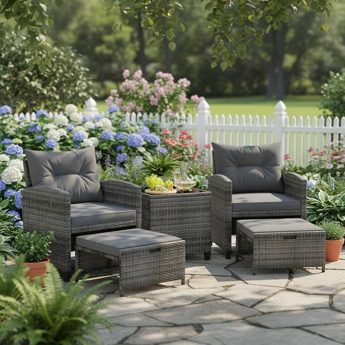 Tangkula 5 Pieces Patio Conversation Set, PE Wicker Rattan Outdoor Furniture Set - Image 2