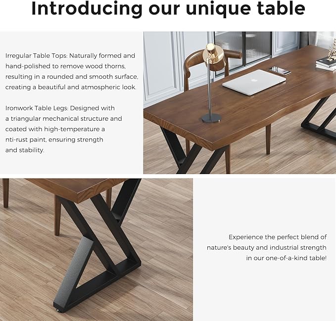 55inch Solid Wood Desk Wide Home Office Desk, Metal Modern Industrial Writing - Image 5