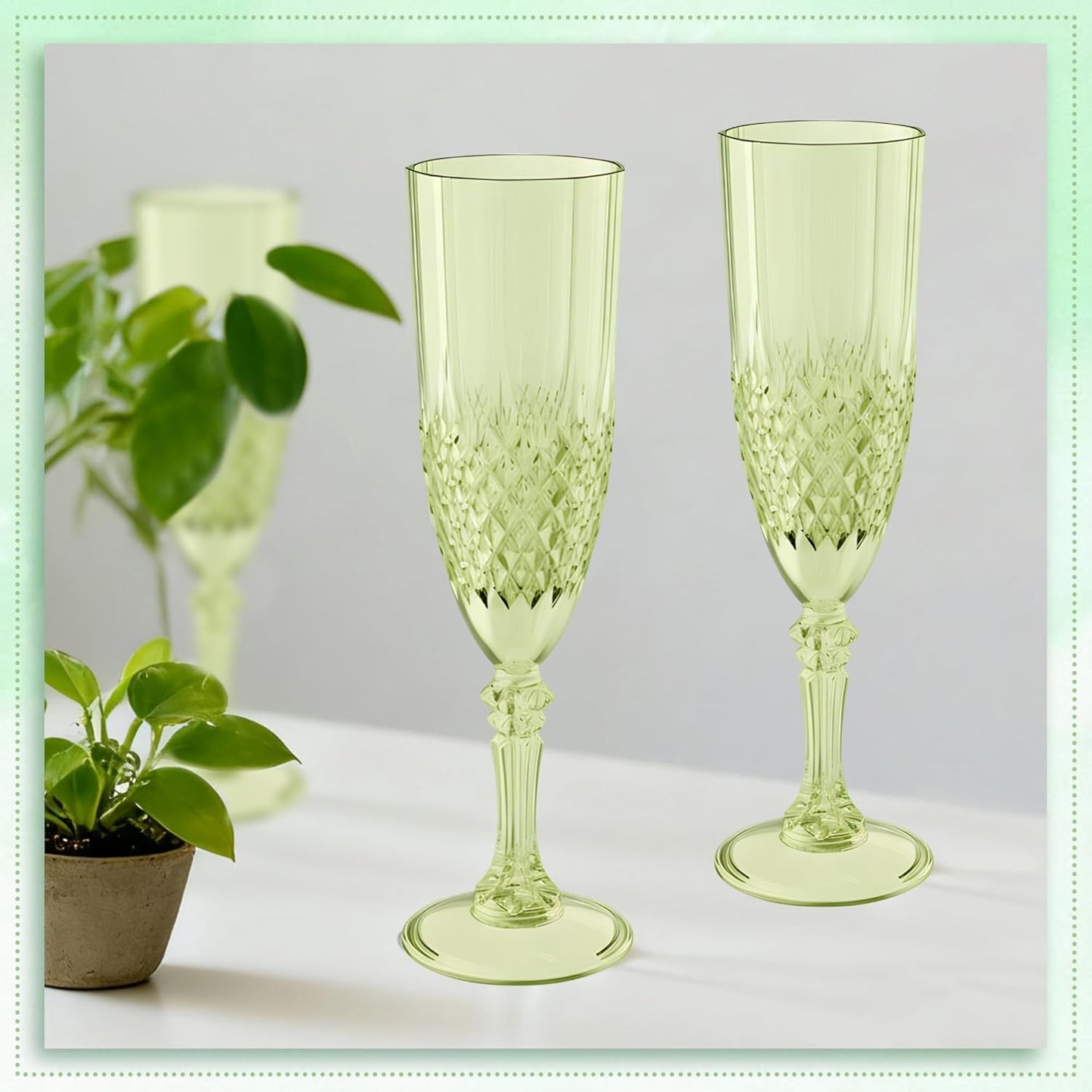 Plastic Champagne Flutes, 24PCS Green Wine Glasses Goblets Cups Reusable Flute, for Weddings Bachelor Parties Toasting and Events(24, Green)