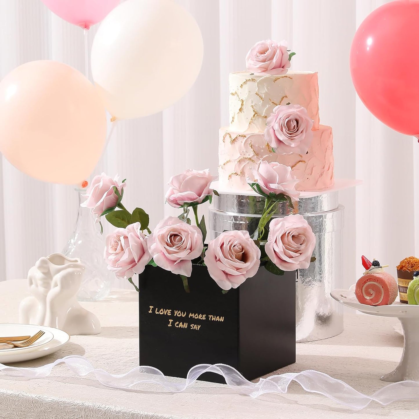 Tifuly Champagne Pink Roses Artificial Flowers - 12 Pcs Long Stem Silk Roses, Realistic Fake Roses with Stems for Bridal Bouquets, Home and Office DIY Decor