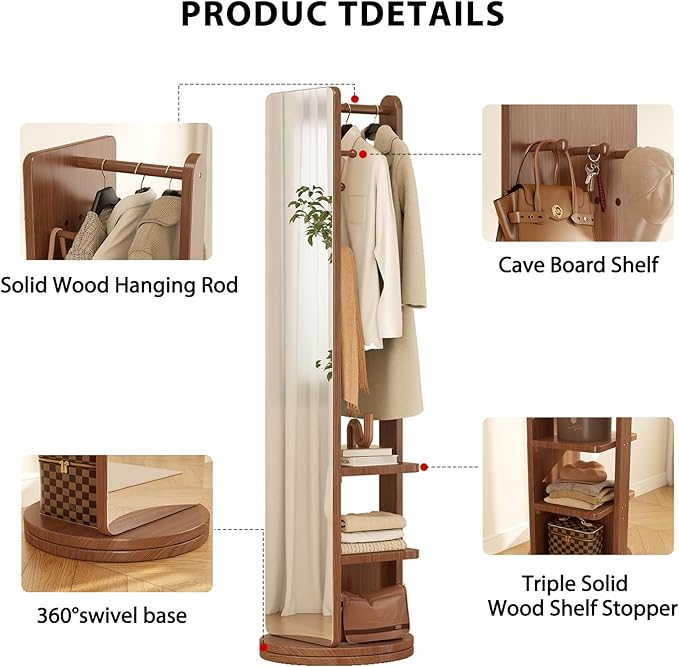 WoodsWhisper Full Length Mirror Coat Rack Solid Wood Floor Mirror 66"x12" Full - Image 8