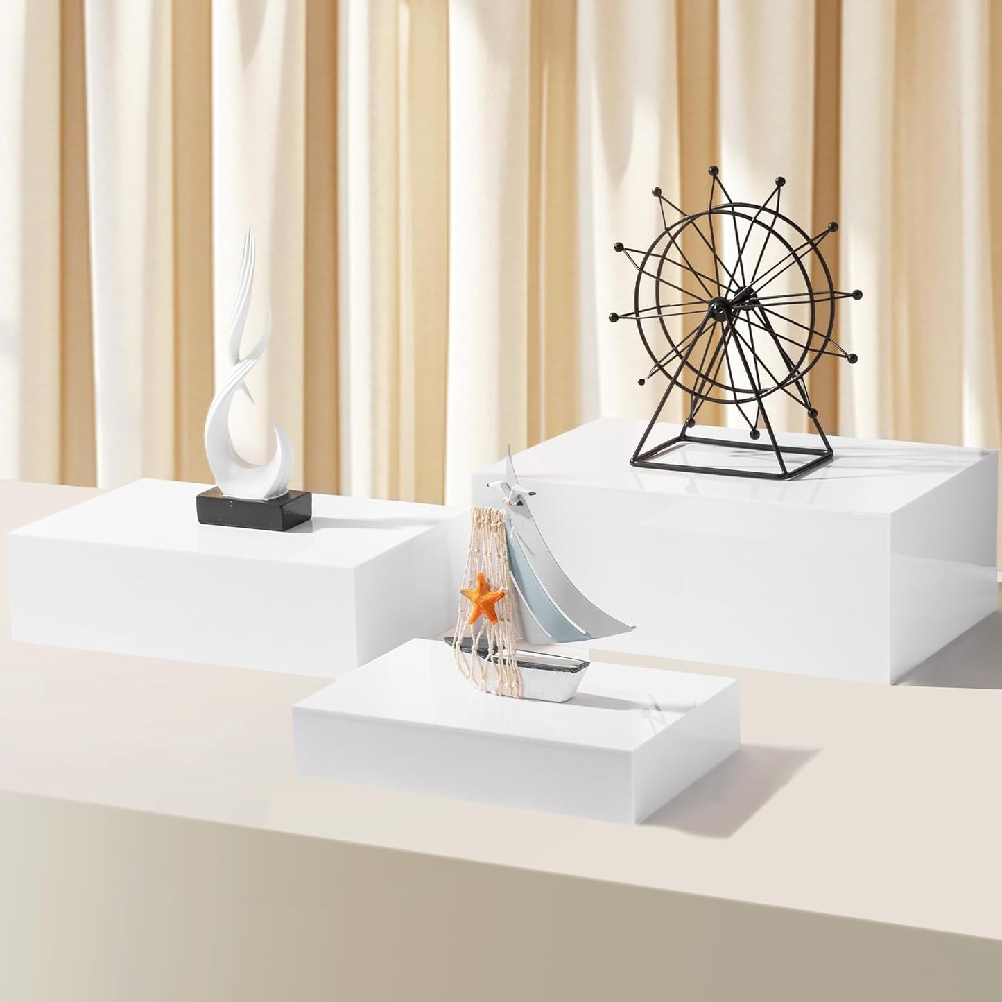 Extra Large Buffet Risers Set, 10" 12" 14" White Acrylic Food Risers for Buffet Table, Display Stand Shelf with Hollow Bottoms for Catering Dessert Collectibles Jewelry Figures Show (White)