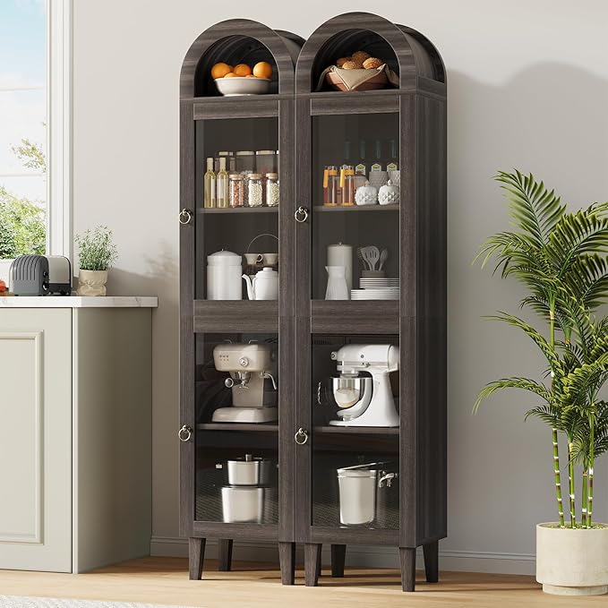 71" Tall Arched Cabinet with Acrylic Door, Modern Curio Arched Bookcase with - Image 6
