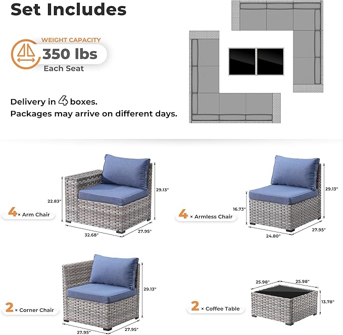 ovios 12 Pieces Patio Furniture Set, Outdoor Wicker Sectional Sofa - Image 8