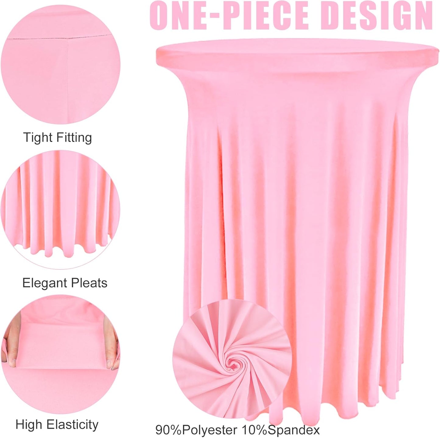 6 Pack Round Cocktail Tablecloth 32"x 43" Spandex Cocktail Table Skirt, Washable Stretch Fitted Table Covers for High Top Bar, Wedding, Party, Events (Pink)