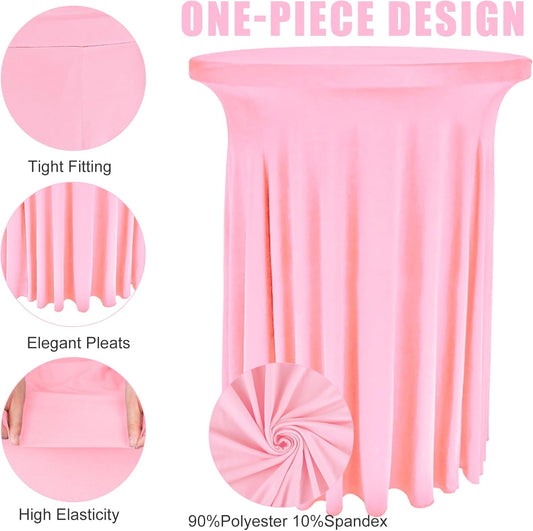 6 Pack Round Cocktail Tablecloth 32"x 43" Spandex Cocktail Table Skirt, Washable Stretch Fitted Table Covers for High Top Bar, Wedding, Party, Events (Pink)
