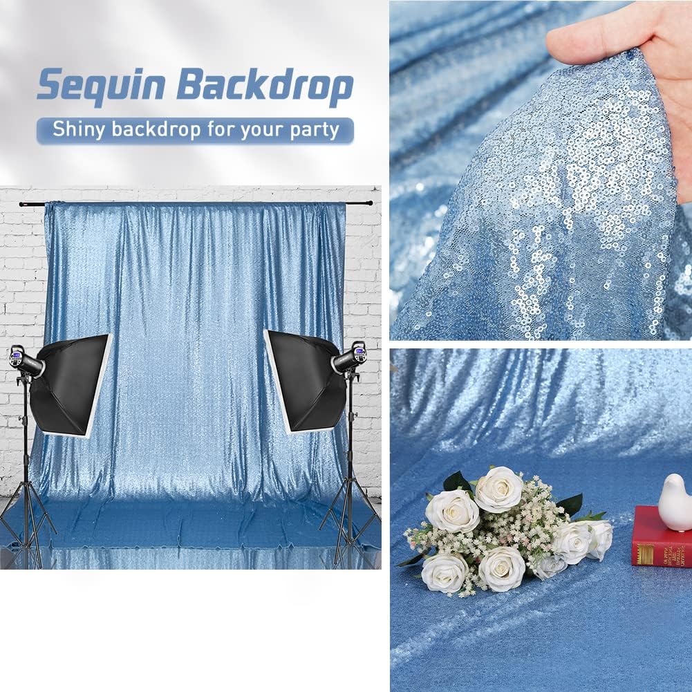 Eternal Beauty Baby Blue Sequin Backdrop, 6x8 Ft Glitter Background Curtains for Shimmer Photography Party Wedding Birthday Back Drop Decor