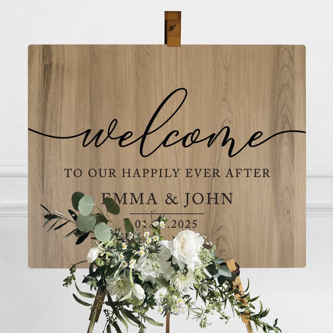 Andaz Press Personalized Large Wooden Welcome Sign for Wedding Rustic Welcome Sign 16" x 20" Custom Names Happily Ever After Wedding Signage English Oak MDF Wood Finish Reception Indoor Outdoor Signs