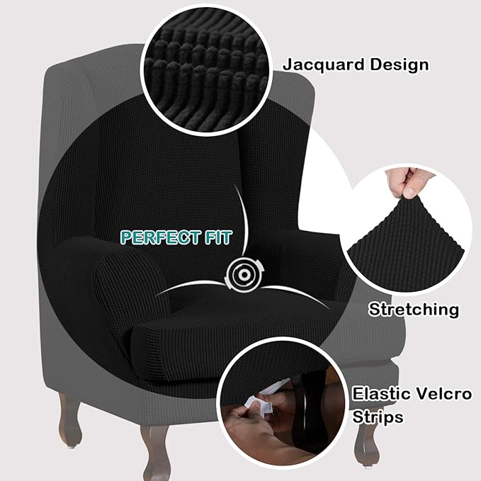 Turquoize Wingback Chair Covers 2 Piece Wing Chair Slipcover Stretch Slipcovers - Image 3