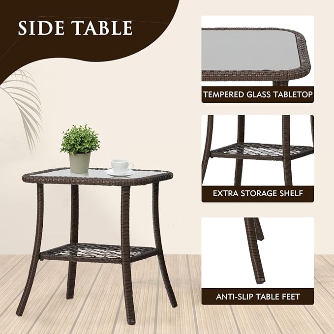 HOMREST 3 Piece Outdoor Swivel Chair Set, Wicker Patio Bistro Set - Image 6