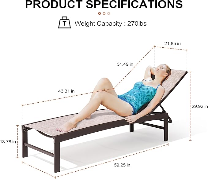 Crestlive Products Lounge Chair Outdoor Set of 2, Metal Pool Chaise Lounge - Image 2