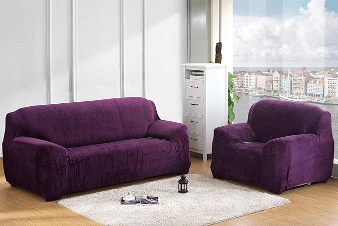 vctops 1-Piece Velvet Plush Stretch Loveseat Sofa Slipcover - Image 2