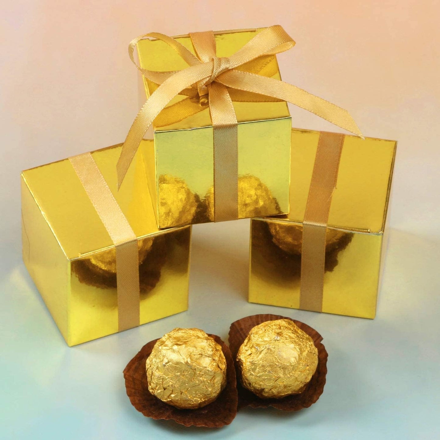 COTOPHER 25pcs Wedding Favor Boxes, Paper Gift Boxes 3x3x3 Inches Small Gift Boxes with Ribbons Small Boxes for Gifts, Crafting, Cupcake, Candy, Bridesmaid Proposal Boxes