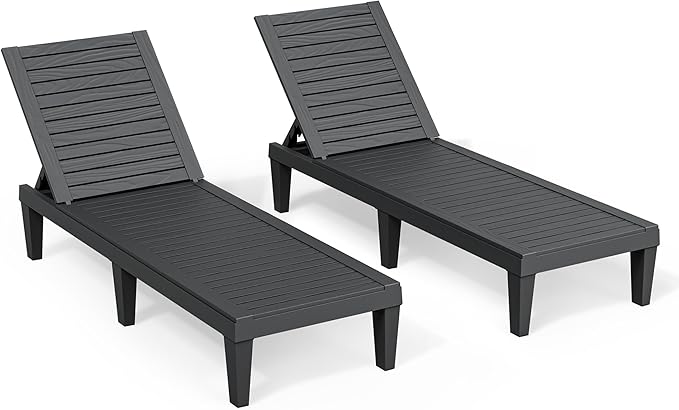 Outdoor Lounge Chairs Set of 2, 5-Position Adjustable Tanning Chairs - Image 2