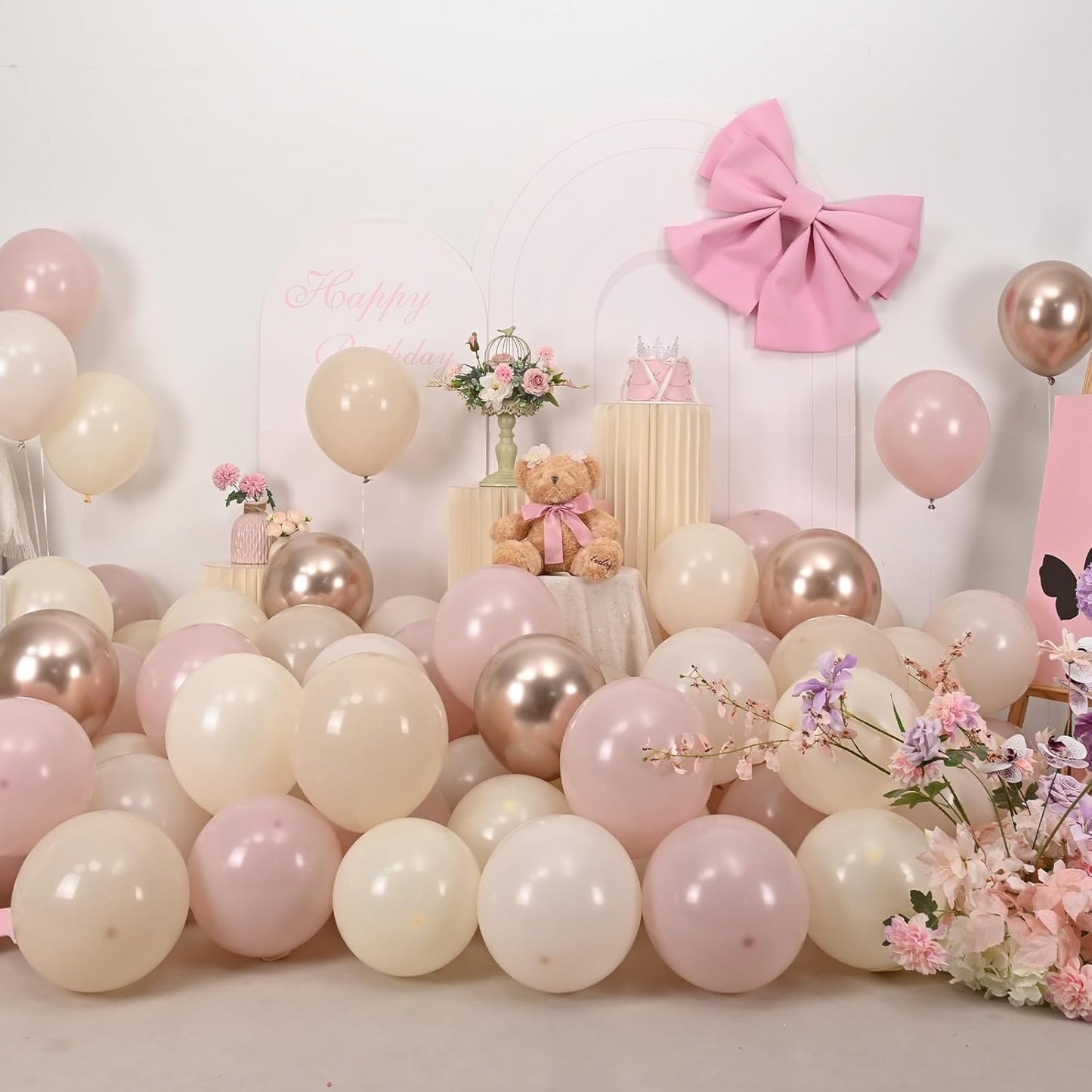 Dusty Pink Beige Balloons, 60 Pcs 12 Inch Pink Sand White Balloons, Metallic Gold Nude Cream Balloon for Girls Women Birthday Pastel Bridal Shower Boho Wedding Baby Shower Engagement Party Decoration