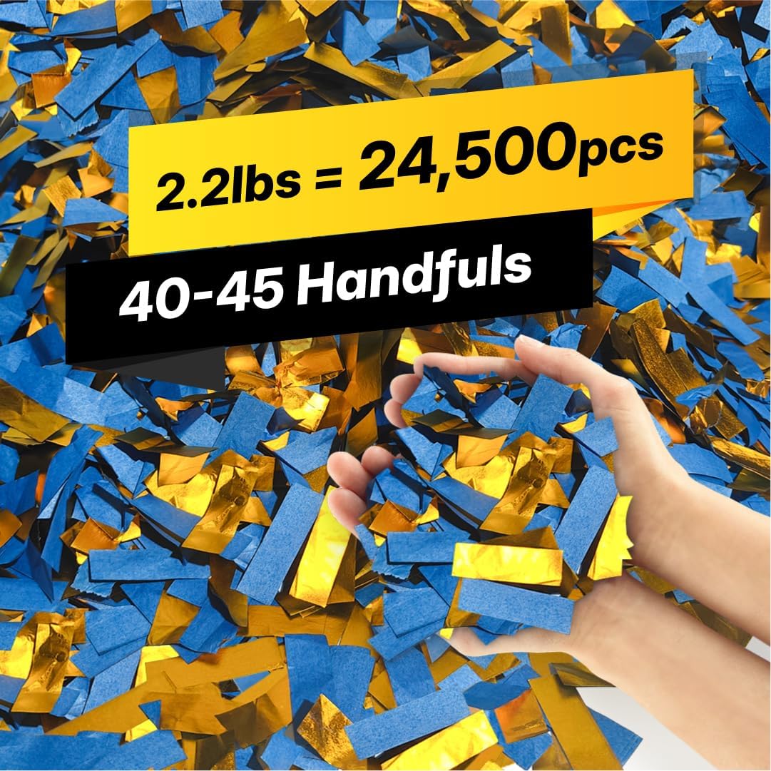 Blue & Gold Confetti Paper - BULK 2.2lbs | 1kg, Biodegradable Tissue Paper, Rainbow Light Weight, Non-Staining Paper, for Events, Crafts, Decorations