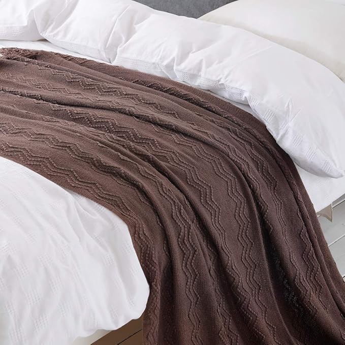 BOURINA Brown Throw Blanket 60x80 Inches Throw Textured Solid Soft Sofa Throw - Image 4